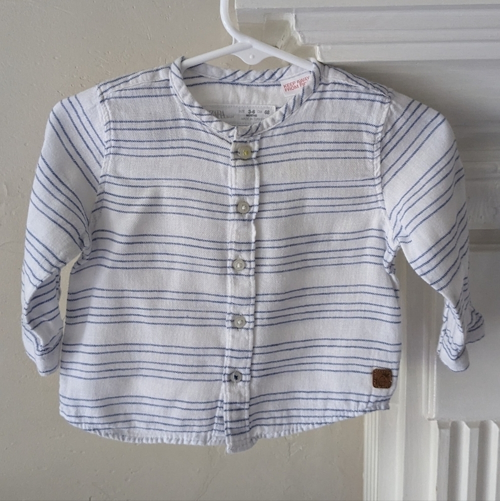 Zara | Light Blue Striped Mandarin Collar Shirt